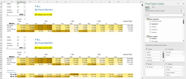 P&L Report - [Excel | Pivot Table | Power Query]